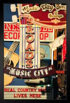 Music City Nashville Country Music Retro Signs Photo Poster TN Tennessee Bar Restaurant Photograph Stand or Hang Wood Frame Display 9x13