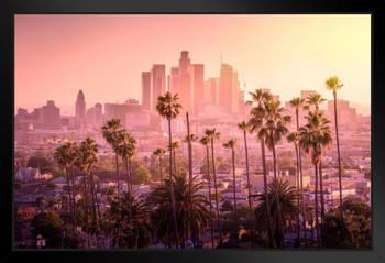 Los Angeles California City Skyline Sunset Landscape LAX SoCal Photo Beach Palm Pictures Ocean Scenic Tropical Nature Photography Paradise Scenes Art Print Poster No Glare Wood Frame Display 8x12