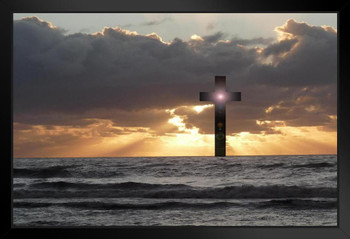 Easter Cross in the Horizon Sunset Inspirational Photo Photograph Art Print Stand or Hang Wood Frame Display Poster Print 13x9