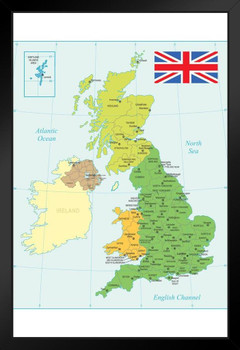 United Kingdom Map with Flag Art Print Stand or Hang Wood Frame Display Poster Print 9x13