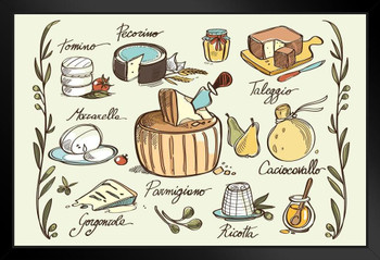 Varieties of Italian Traditional Cheese Art Print Stand or Hang Wood Frame Display Poster Print 13x9