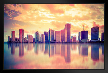Miami Florida Biscayne Bay City Skyline Reflecting Water Photo Art Print Stand or Hang Wood Frame Display Poster Print 13x9