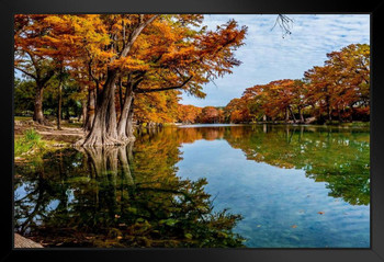 Fall Foliage At Garner State Park Texas Lake Reflection Nature Landscape Photo Art Print Stand or Hang Wood Frame Display Poster Print 9x13
