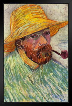 Vincent Van Gogh Self Portrait with Pipe and Straw Hat Van Gogh Wall Art Impressionist Portrait Painting Style Fine Art Home Decor Realism Decorative Wall Decor Stand or Hang Wood Frame Display 9x13