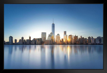 New York City Skyline Reflecting on Hudson River Photo Photograph Art Print Stand or Hang Wood Frame Display Poster Print 13x9