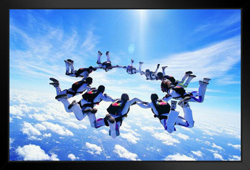 Group of Skydivers in Circle Formation Photo Photograph Art Print Stand or Hang Wood Frame Display Poster Print 13x9