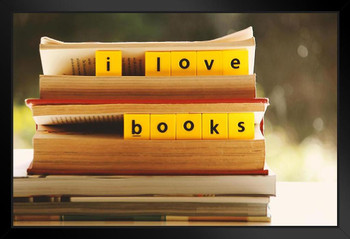 I Love Books Photo Photograph Art Print Stand or Hang Wood Frame Display Poster Print 13x9
