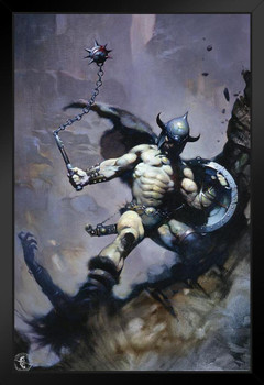 Warrior with Ball and Chain by Frank Frazetta Art Wall Art Gothic Fantasy Decor Frank Frazetta Artwork Scary Art Print Horror Battle Poster Frazetta Illustration Stand or Hang Wood Frame Display 9x13