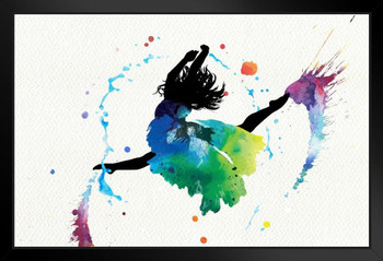 Dancing Girl Colorful Watercolor Art Print Stand or Hang Wood Frame Display Poster Print 9x13