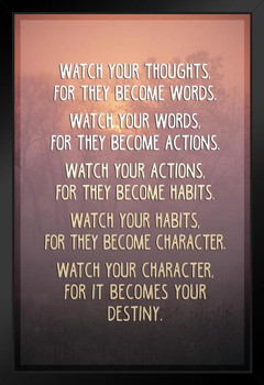 Watch Your Thoughts Sunset Photo Motivational Inspirational Teamwork Quote Inspire Quotation Gratitude Positivity Support Motivate Sign Good Vibes Social Work Stand or Hang Wood Frame Display 9x13