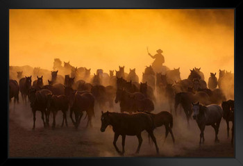 Cowboys Herding Wild Horses At Dusk Wild Horses Decor Galloping Horses Wall Art Horse Poster Print Poster Horse Pictures Wall Decor Running Horse Breed Poster Stand or Hang Wood Frame Display 9x13