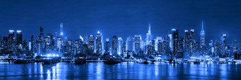 New York City Skyline At Night Skyscrapers Landscape Panoramic Photo Cool Wall Decor Art Print Poster 12x36