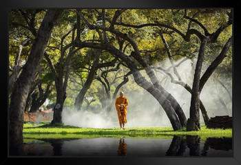 The Morning Walk Buddhist Monk Praying Walking Photo Photograph Art Print Stand or Hang Wood Frame Display Poster Print 13x9