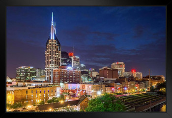 Illuminated Skyline of Nashville Tennessee Photo Photograph Art Print Stand or Hang Wood Frame Display Poster Print 13x9