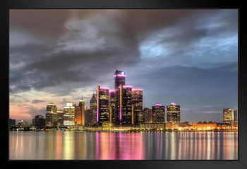 Detroit Michigan Cityscape Skyline at Dusk Photo Photograph Art Print Stand or Hang Wood Frame Display Poster Print 9x13