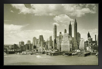 Lower Manhattan New York City Skyline B&W Vintage Photo Photograph Art Print Stand or Hang Wood Frame Display Poster Print 9x13