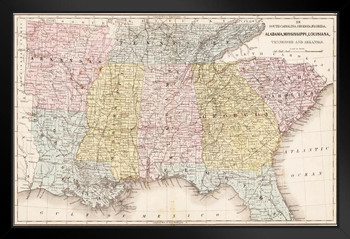 Southern United States 1867 Antique Style Map US Map with Cities in Detail Map Map Art Wall Decor Country Illustration Tourist Travel Destination Stand or Hang Wood Frame Display 9x13
