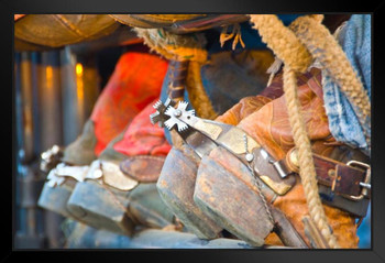 Closeup of Boots and Spurs of Cowboys on a Fence Photo Photograph Art Print Stand or Hang Wood Frame Display Poster Print 13x9