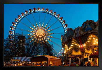 Carnival Lights Ornate Ferris Wheel Carousel Photo Photograph Stand or Hang Wood Frame Display 9x13