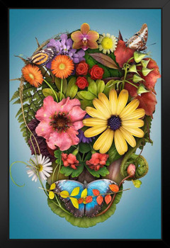 Mexican Sugar Skull Made of Flowers Butterflies Photo Photograph Art Print Stand or Hang Wood Frame Display Poster Print 13x9