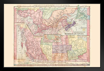 Dominion of Canada Eastern and Western Part 1886 Antique Style Map Art Print Stand or Hang Wood Frame Display Poster Print 13x9