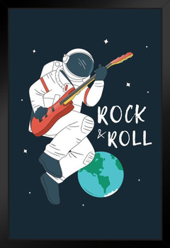 Astronaut Playing Rock and Roll on Guitar In Outer Space Art Print Stand or Hang Wood Frame Display Poster Print 9x13