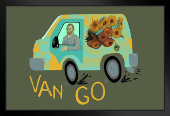 Van Go Vincent Van Gogh Sunflowers Humor Funny Van Gogh Wall Art Impressionist Painting Style Nature Spring Flower Wall Decor Landscape Vase Bouquet Poster Stand or Hang Wood Frame Display 9x13