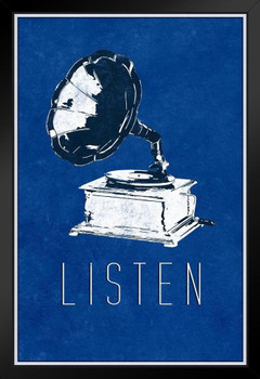 Listen Victrola Record Player Blue Art Print Stand or Hang Wood Frame Display Poster Print 9x13