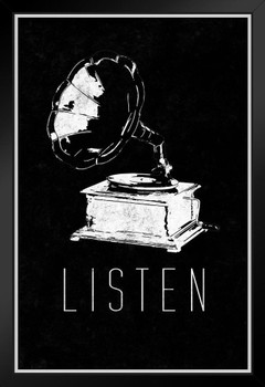 Listen Victrola Record Player Black Art Print Stand or Hang Wood Frame Display Poster Print 9x13