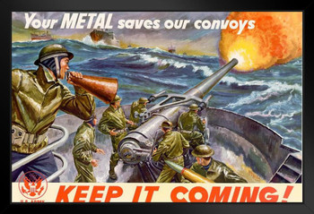 WPA War Propaganda Your Metal Saves Our Convoys Keep It Coming Art Print Stand or Hang Wood Frame Display Poster Print 13x9