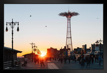 Sunset at Coney Island Boardwalk Brooklyn Photo Photograph Art Print Stand or Hang Wood Frame Display Poster Print 13x9