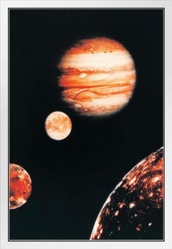 Jupiter and The Galilean Moons Satellites Photo Photograph White Wood Framed Poster 14x20