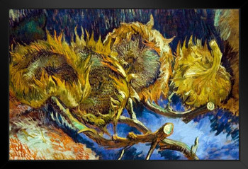 Vincent Van Gogh Four Sunflowers Gone to Seed Van Gogh Wall Art Impressionist Painting Style Nature Spring Flower Wall Decor Vase Bouquet Poster Romantic Artwork Stand or Hang Wood Frame Display 9x13