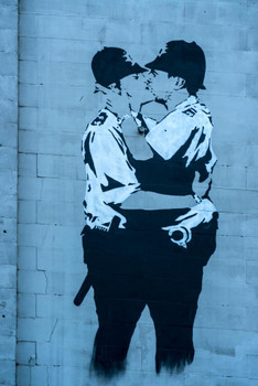 Banksy In Brighton by Chris Lord Photograph Kissing Cops Banksy Canvas Print Bansky Modern Art Grafitti Canvas Wall Art Street Art Prints Graffiti Art For Wall Thick Paper Sign Print Picture 8x12