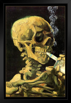 Vaping Skull Of Skeleton Vincent Van Gogh Painting Poster 1885 Burning Cigarette Vincent Van Gogh Parody Funny Humor Stand or Hang Wood Frame Display 9x13