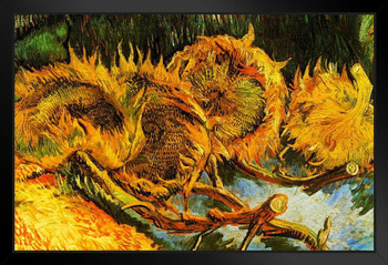 Vincent Van Gogh Four Sunflowers Gone to Seed Van Gogh Wall Art Impressionist Painting Style Nature Spring Flower Wall Decor Landscape Bouquet Romantic Artwork Stand or Hang Wood Frame Display 9x13