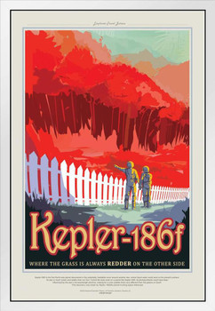 Kepler 186f NASA Space Travel Fantasy Outer Space Galaxy Colonize Mars Moon Planets White Wood Framed Art Poster 14x20