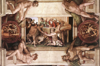Michelangelo Sacrifice Noah With Ignudi And Medallions Fine Art Cool Wall Art Print Poster 18x12