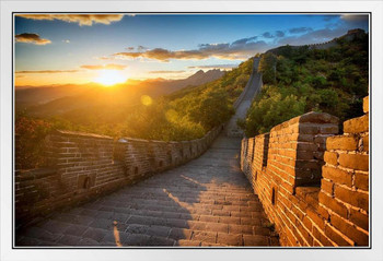 Sunset Over the Great Wall of China Photo Photograph White Wood Framed Poster 20x14