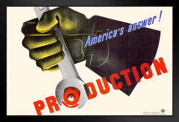 WPA War Propaganda Americas Answer Production Gloved Hand Holding Wrench Motivational Art Print Stand or Hang Wood Frame Display Poster Print 9x13