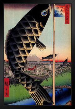 Utagawa Hiroshige Suido Bridge And Surugadai Japanese Art Poster Traditional Japanese Wall Decor Hiroshige Woodblock Landscape Artwork Animal Nature Asian Print Stand or Hang Wood Frame Display 9x13