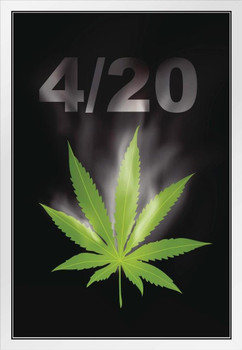 420 Marijuana Leaf and Joints Photo Photograph Weed Cannabis Room Dope Gifts Guys Propaganda Smoking Stoner Reefer Stoned Sign Buds Pothead Dorm Walls White Wood Framed Art Poster 14x20