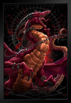 Unleashed Redux Red Dragon In Chains By Tom Wood Fantasy Poster Fierce Bondage Serpent Monster Stand or Hang Wood Frame Display 9x13