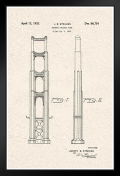 Golden Gate Bridge Highway Pier Official Patent Diagram Art Print Stand or Hang Wood Frame Display Poster Print 9x13