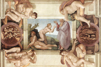 Michelangelo Creation Of Eve With Ignudi And Medallions Fine Art Cool Wall Decor Art Print Poster 18x12
