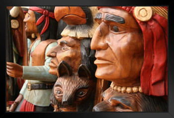 Native American Indian Wood Carvings Statues Photo Photograph Art Print Stand or Hang Wood Frame Display Poster Print 9x13