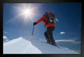 Lone Climber Reaching Mountain Top Inspirational Photo Photograph Art Print Stand or Hang Wood Frame Display Poster Print 13x9