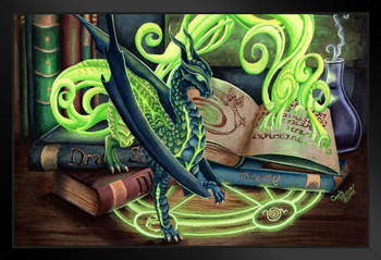 Summoning Dragons by Carla Morrow Fantasy Poster Green Dragon Spiritual Spells Witchcraft Magic Stand or Hang Wood Frame Display 9x13