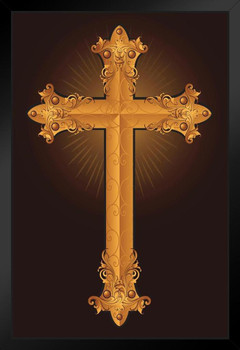 Carved Gold Cross Art Print Stand or Hang Wood Frame Display Poster Print 9x13