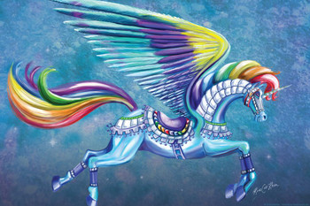 Rainbow Carousel Horse Unicorn Pegasus by Rose Khan Thick Paper Sign Print Picture 8x12